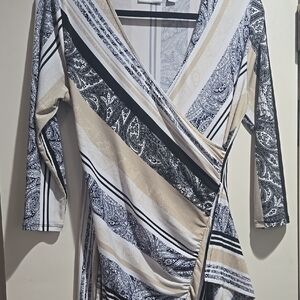 New York & Company Black and Cream Wrap Dress